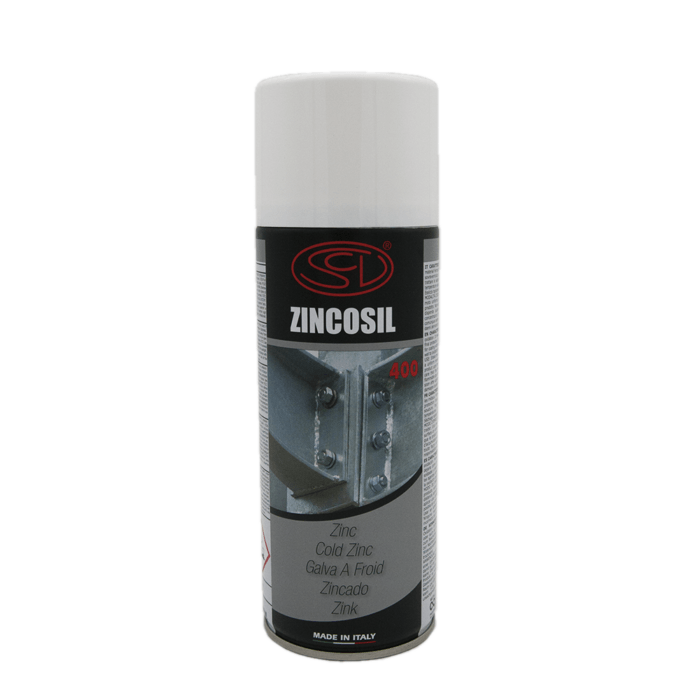 SPRAY ZINCANTE ZINCOSIL non contiene clorurati, colore zinco chiaro, protettivo antiruggine, sovra verniciabile, elevato potere coprente, forma film elastico, essicca rapidamente, non cola